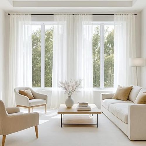 MIULEE Ivory Sheer Curtains 96 Inches Long, 4 Panels Set, Light Filtering Rod Pocket Voile Drapes for Living Room and Bedroom, Airy Soft Fabric Window Treatments, 42 x 96 Inches