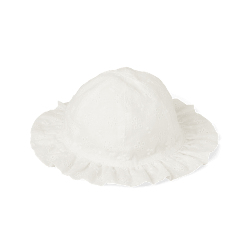 Baby Girls Eyelet Ruffle Bucket Hat - White