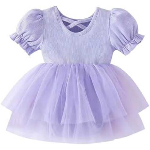 Newborn Baby Girl Romper Dress Ruffle Short Sleeve Solid Casual Tulle Dresses Baby Girl Clothes for Girls 0-24Months