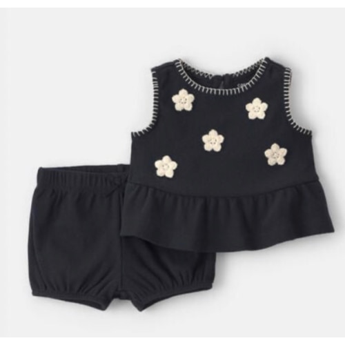 Baby Girl 2-Piece Floral Embroidered Top & Short Set - Black | Carter's