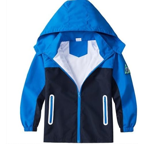 Boys Rain Jacket with Detachable Hood Lightweight Raincoats for Kids