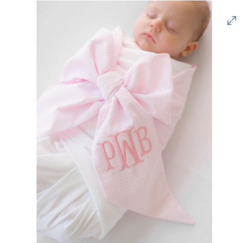 Bow Swaddle ® - Pink Savannah Seersucker