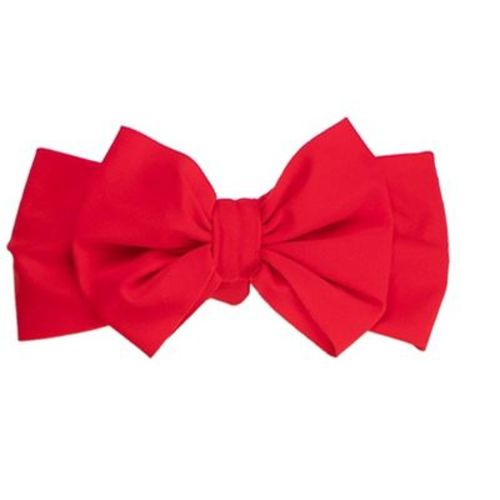 RuffleButts Girls UPF50+ Swim Bow Headband - Red Vintage, One Size
