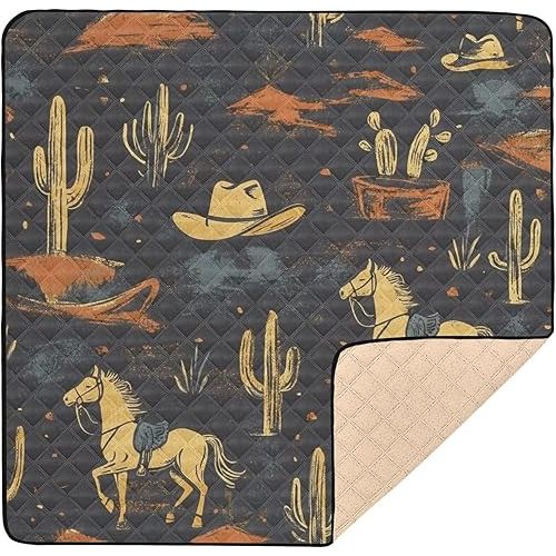 Selerdon Baby Play Mat Western Cowboy Horse Cactus 50" X 50" Play Gym Crawling Mat Soft Non-Slip Portable Picnic Floor Mat for Infant, Babies, Toddler, Kids