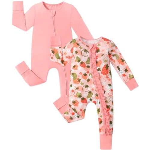 JunNeng Baby Girl Viscose from Bamboo Sleeper Pajamas with Mitten Cuffs