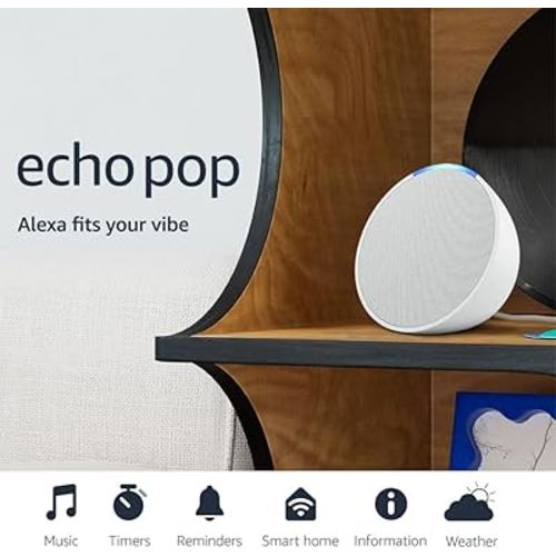 Amazon Echo Pop (newest model), Our smallest speaker with Alexa+ Early Access, Fits in any room, Glacier White
