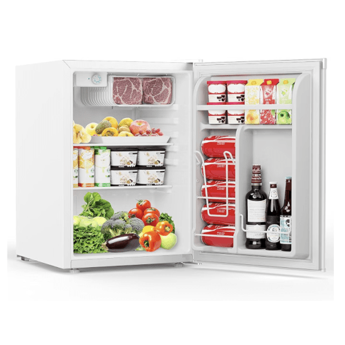 COWSAR 2.6 Cu.Ft Mini Fridge with Freezer, Quiet Reversible Door Compact Refrigerator, Small Refrigerator with 2 Removable Shelves, Adjustable Thermostat, for Office, Bedroom, Dorm, White