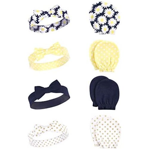 Hudson Baby baby-girls Cotton Headband and Scratch Mitten Set