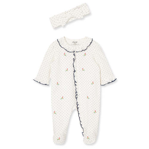 Rosebud 2-Way-Zip Footed One-Piece and Headband