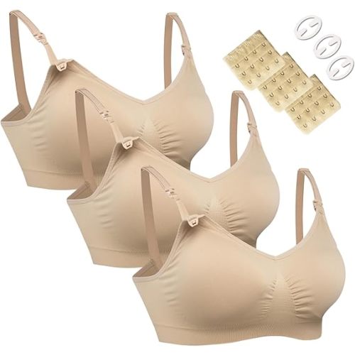 HOFISH 3PACK Full Bust Seamless Nursing Maternity Bras Bralette S-XXL with Extra Bra Extenders & Clips