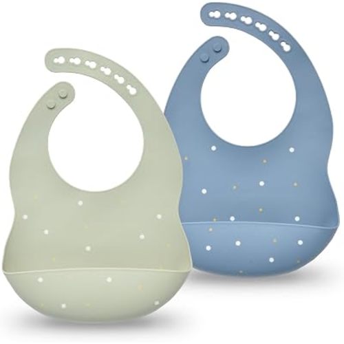 SILI FACTORY Silicone Baby Bibs 2 Sets, Adjustable Waterproof Baby Bibs