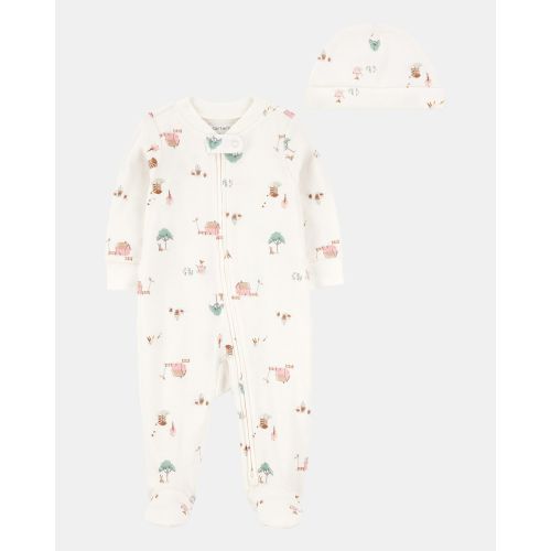 Baby 2-Piece Barn Print 2-Way Zip Sleep & Play & Headwrap Set - Ivory | Carter's