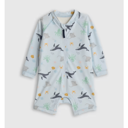 Long Sleeve Zip-Up Rash Guard One-Piece - Baby in Under the Sea