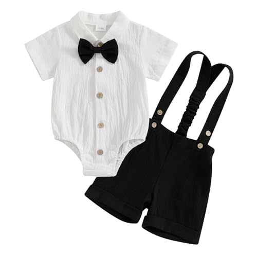 GOOCHEER Newborn Baby Boy Gentleman Outfit Suit Short Sleeve Bowtie Romper Jumpsuit Suspender Shorts Set Summer Dress Clothes
