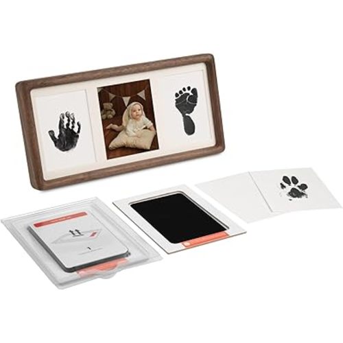 Inkless Handprint & Footprint Keepsake Kit, Clean Touch, Non-Toxic Ink Pad with Solid Wood Frame, Perfect Baby Shower Gift & Family Memory Frame