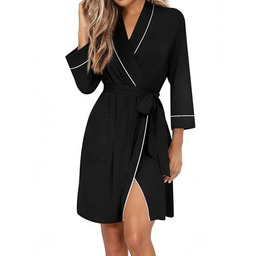 Ekouaer Women Robes Shawl Collar Bathrobe Short Kimono Robe Soft Knit Bathrobes Ladies Sleepwear with Pockets S-XXL