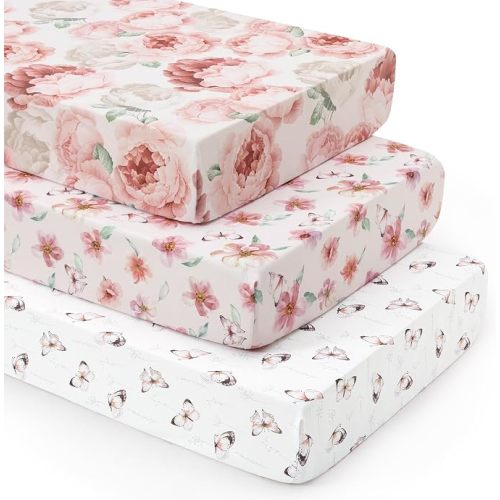 david's kids 3 Pack Fitted Crib Sheets, Ultra Soft Breathable Comfortable Baby Sheet Set for Boys Girls Neutral, 28x52 Inch Fits Standard Crib and Toddler Mattresses, Floral