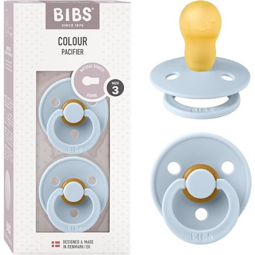 Bibs Colour Pacifier 2-Pack | BPA Free Soother, Round Nipple. Natural Rubber Latex,