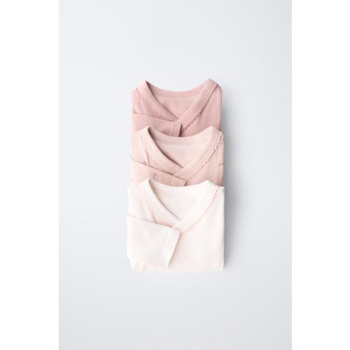 THREE-PACK OF KIMONO COLLAR FLORAL BODYSUITS, SOFT QUALITY - Pink | ZARA Canada