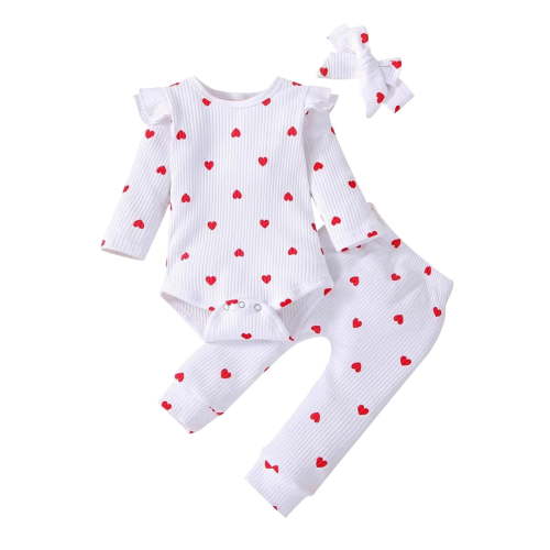 BLVB Newborn Baby Girl Clothes Ruffle Long Sleeve Romper Tops Pants Headband Infant Cute Heart Print Fall Outfits