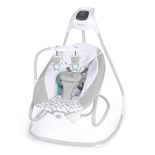Ingenuity 2-in-1 SimpleComfort Lightweight Compact 6-Speed Multi-Direction Baby Swing & Rocker, Vibrations & Nature Sounds, 0-9 Months 6-20 lbs (Raylan)