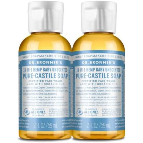 Dr. Bronner's Pure-Castile Liquid Soap, Travel-Size (Baby Unscented, 2 ounce, 2-Pack)