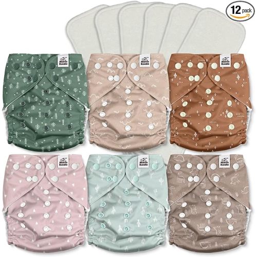 Mama Koala 3.0 Cloth Diapers for Babies with Suede Cloth Lining, Reusable Washable One Size Adjustable Pocket Diapers for Newborn and Toddler, 6 Pack with 6 5-Layer Natural Inserts (S-My Warm Heart)