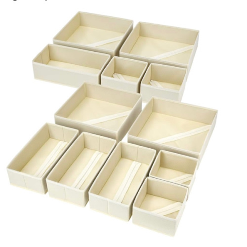 DIMJ Drawer Organizer Clothes, 12 Pack Dresser Organizer, Foldable Closet Organizers and Storage, Fabric Dresser Bins, Drawer Dividers for Nursery, Baby Clothes, Underwears, Sock (Beige)