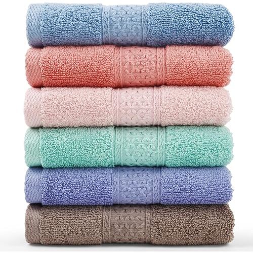 Cleanbear Face-Cloth Washcloths Set,100% Cotton, High Absorbent, 6-Pack 6 Colors, Size13 x13-deep Color