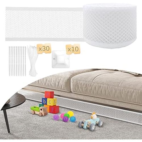 Under Couch Blocker, 4''x39.3ft Under Bed Blocker for Pets, Toy Blockers for Under Furniture with 30 Zip Ties, Couch Accessories (White)