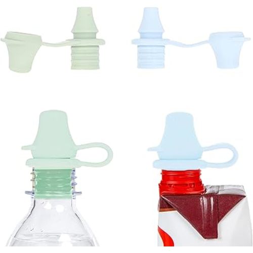 KiddiKap Pouch Topper for Kids – Reusable 100% Silicone Spill-Resistant Spout Cap for Applesauce, Yogurt & Smoothie Pouches – Leak-Reducing Travel Essential for Toddlers Blue Green