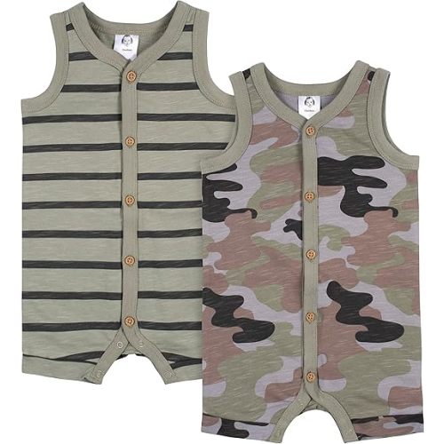 Gerber Baby Boys' 2-Pack Short Leg Romper