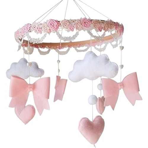 Bows Baby Girl Mobile,CBaby Girl Nursery Decor,Felt Hearts Mobile Pink,Custom Name Baby Mobile,Bows Crib Mobile,Baby Shower Gift
