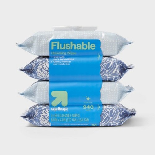 Flushable Cleansing Wipes - Fresh Scent - 4pk/60ct - up&up™: Hypoallergenic, Contains Aloe, For Groin Area