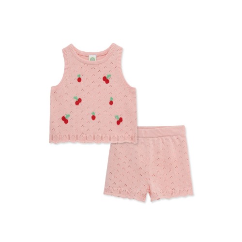 Cherry Pointelle Knit Tank & Shorts Set