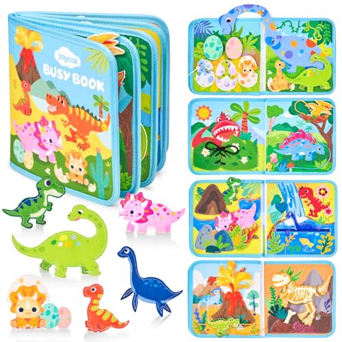 JoyCat Dinosaur Toddler Busy Book, Busy Board for 2 3 4 5 Year Old -Travel Toy Quiet Activity Book, Life Skills & Fun Games - Autism Sensory Toy, Toddler Easter Basket Stuffers Gifts