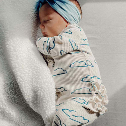 Organic Waffle Ruffle Zip Footie, Cloud, newborn