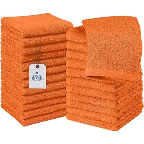DAN RIVER 100% Cotton Wash Cloths 24 Pack [12x12] Soft & Absorbent washcloths for face, Gym, Hotels & Spa Perfect for Everyday Use Fingertip Towels, Orange