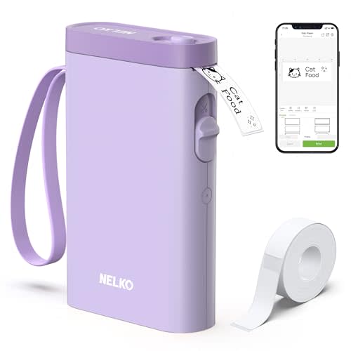 Nelko P21 Label Maker Machine with Tape, Bluetooth Label Printer, Purple | Creative App & Multiple Templates, Inkless Printing, Built-in Cutter, Ideal for School, Teacher Supplies, Office, and Home