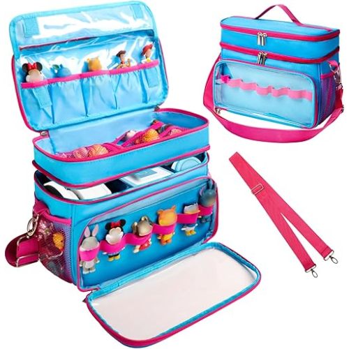 Tesuko Carrying Case Compatible with Toniebox Starter Set, Double Layer Storage Bag for Tonies Figures Characters, Portable Travel Organizer Case with Shoulder Strap for Tonies Box Headphones (Navy)