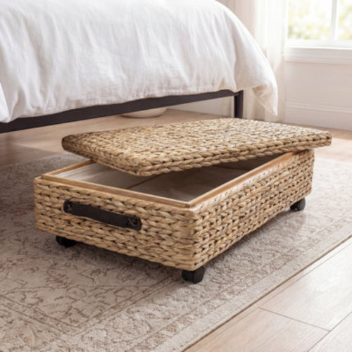 happimess Chett 26.38" Minimalist Hand-Woven Hyacinth/Wood Underbed Storage Bin with Wheels and Handles & Reviews | Wayfair