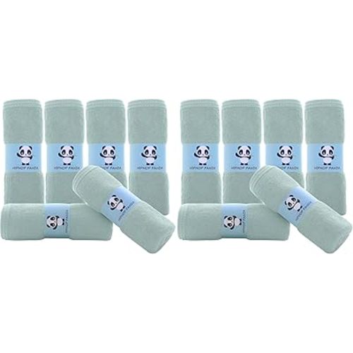 HIPHOP PANDA Baby Washcloths, Rayon Made from Bamboo - 2 Layer Ultra Soft Absorbent Newborn Bath Face Towel - Reusable Baby Wipes for Delicate Skin - Green, 12 Pack