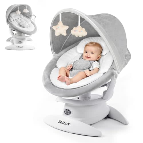 3-in-1 Baby Swings for Infants with Removable Rocker and Motion Detection | Electric Baby Swing with 9 Motions & 5 Speeds,360° Rotatable Seat,Bluetooth Music,Remote Control,12 Melodies, Up to 25 lbs