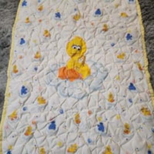 Sesame Street Quilted Baby Blanket Big Bird Cookie Monster Handmade Vtg 33"x42"