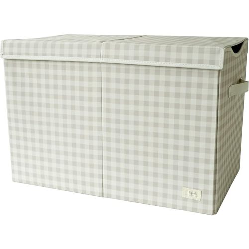 3 Sprouts Recycled Fabric Toy Chest Storage Box - Extra Large Toy Storage Box, Sturdy Toy Bins - Kids Organizer for Bedroom - Toybox Basket with Lid for Kids, Toddlers, Boys, Girls - Gingham Beige