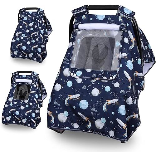 Car Seat Cover Baby, Carseat Covers Baby with 2 Layers Breathable Windows, Windproof Infant Car Seat Cover, Kick-Proof Baby Carrier Cover for Baby Boy Newborn Essentials