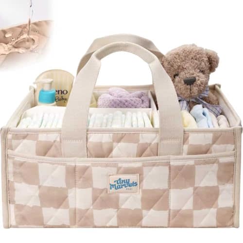 Tiny Marvels Baby Diaper Caddy Organizer, Water Repellency Baby Basket for Newborn Essentials and Diaper Station, Gift for Baby Shower and Registry Must-Have, Portable Storage for Travel