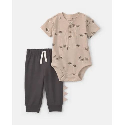 Baby Boy 2-Piece Dinosaur Thermal Short-Sleeve Bodysuit & Pant Set - Tan/Black | Carter's