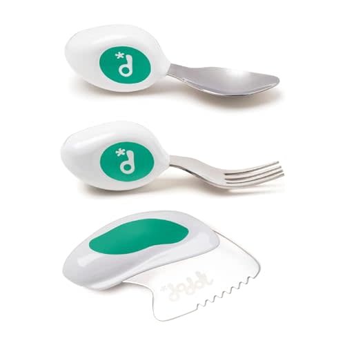 doddl Toddler Utensils, Ergonomic Fork Spoon and Knife Set for Self Feeding, Stainless Steel Silverware for 1-3 Year Olds, BPA Free, Dishwasher Safe (Aqua)