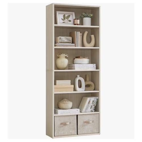 Natural Beige- Bookshelf, 6-Tier Bookcase, Book Shelf, Open Storage Shelf